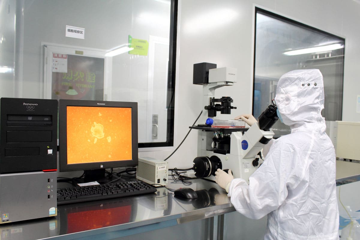Lab Quality assurance inspection of stem cell packet by Beike technician