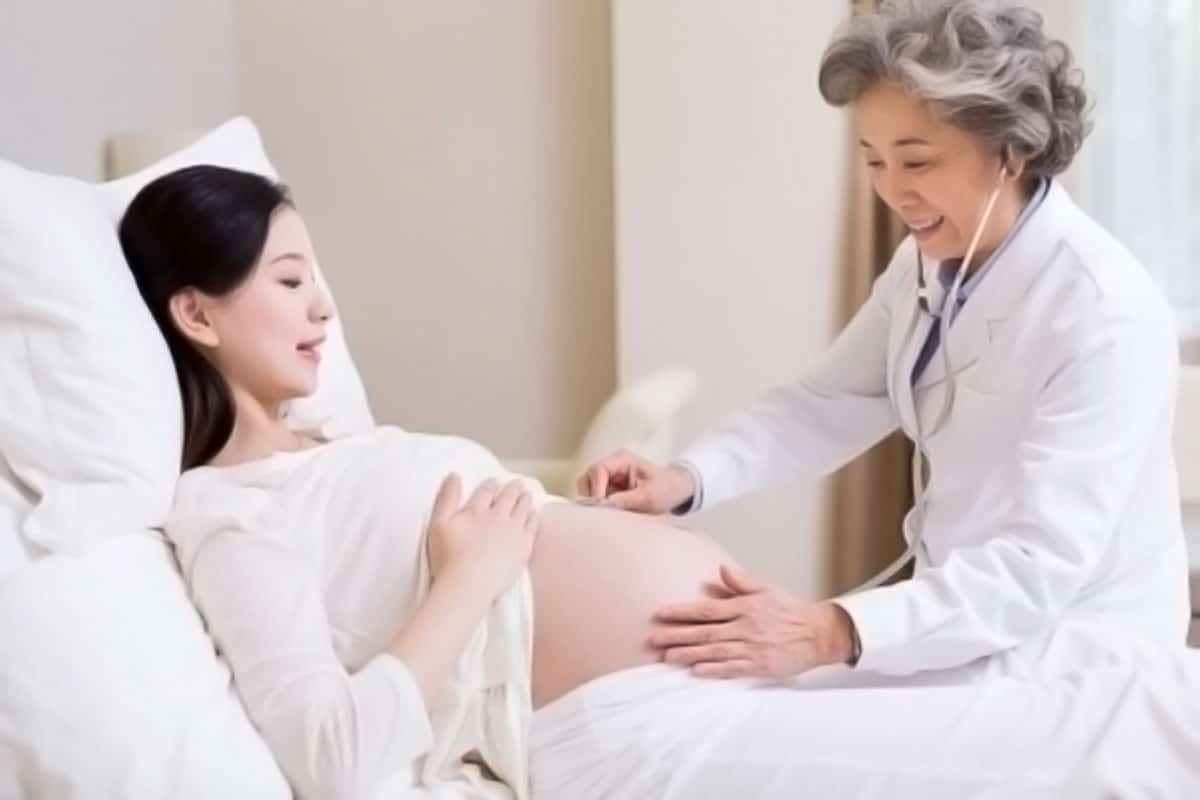 Examination-at-Hospital Pregnant mother being examined by Beike medical doctor